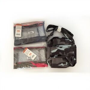 NWT Lug Camouflage Crossbody Bag Adjustable Strap with Clear Zip Pouches RFID